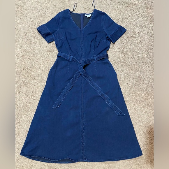 Liz Claiborne Denim Short Sleeve Midi A-Line Dress Liberty Wash Stretch Size 2 - Picture 1 of 10